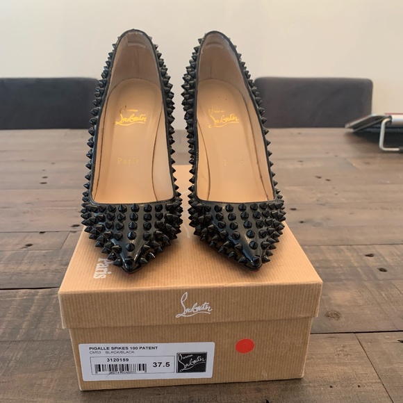Christian Louboutin Shoes - Christian Louboutin Black Patent Pigalle Spikes 100mm- 37.5
